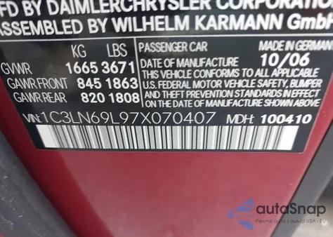 2007 Chrysler Crossfire Limited из США, поврежденный, VIN 1C3LN69L97X070407